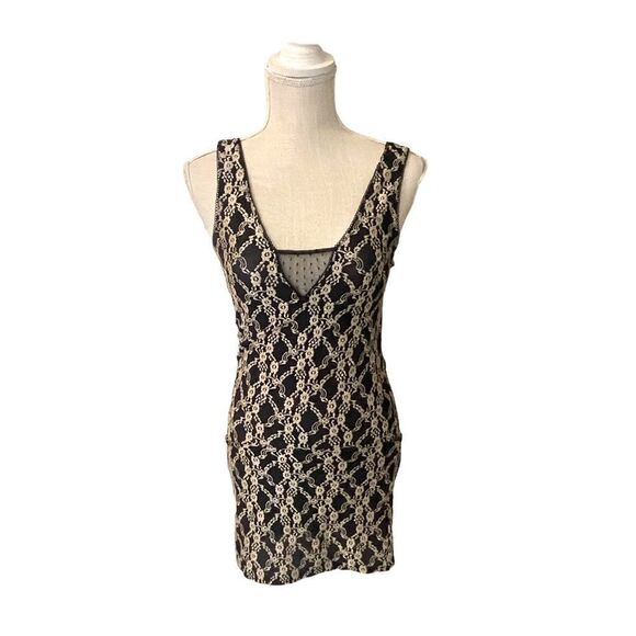 Intimately Free People Black and Gold Lace Embroidered Mini Dress - Picture 2 of 13